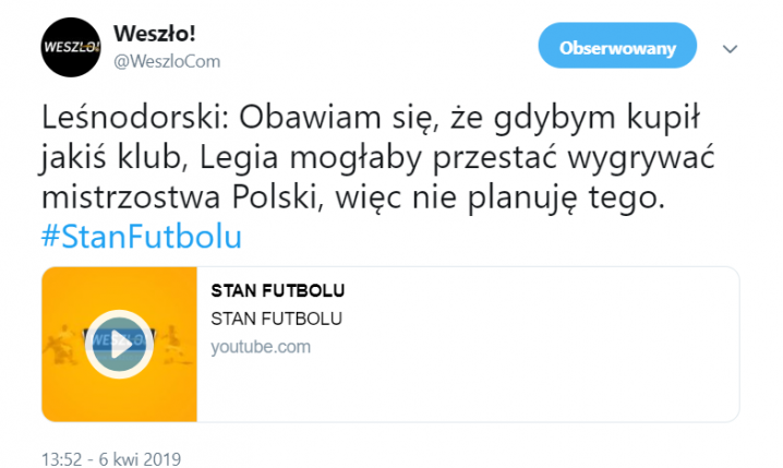 Mioduski chce aby Leśnodorski kupił klub? BYŁY PREZES LEGII ODPOWIADA